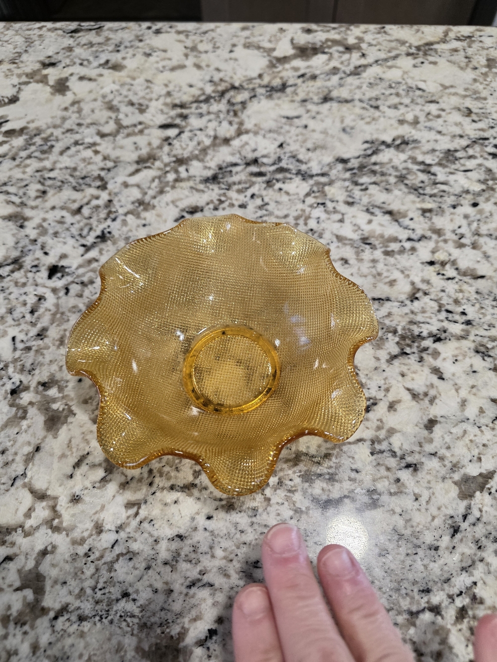 Vintage Fenton Honey Gold Carnival Glass Bowl, Waffle Pattern